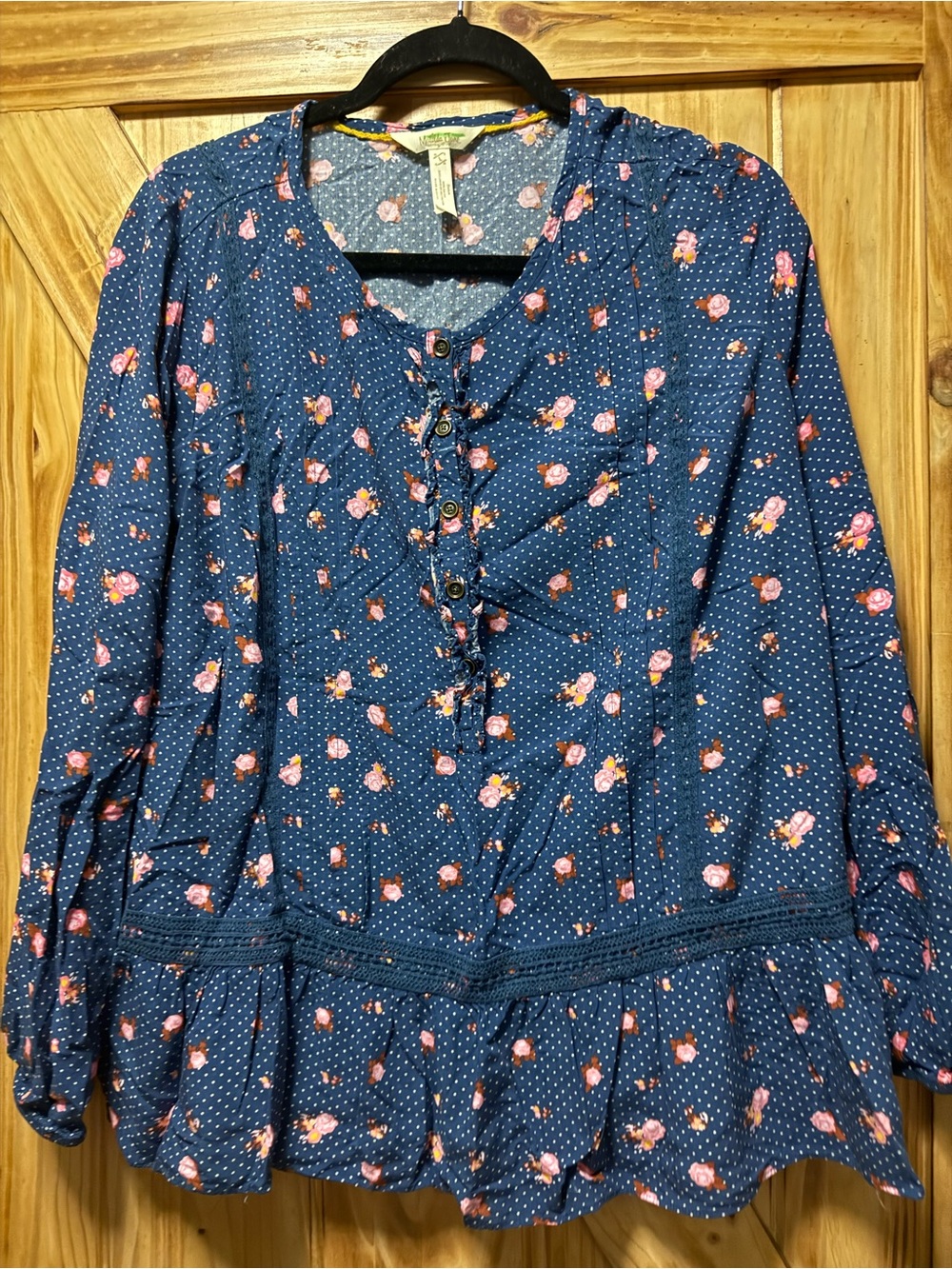 Matilda Jane Navy Blue Floral Button-Front Peasant Blouse